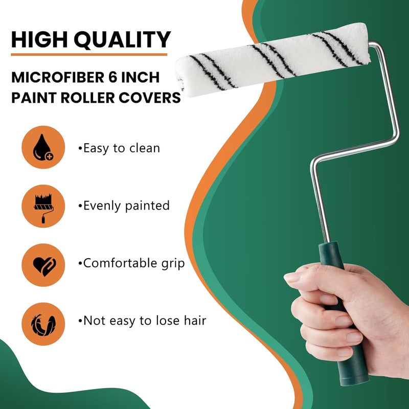 CoatPro Twools Store Paint Roller Covers, 20 Pack 6 Inch Microfiber Paint Roller (3/8 Inch Nap) with Anti Rust Metal Roller Frame, Suitable for Wall and Furniture Painting - Image 5
